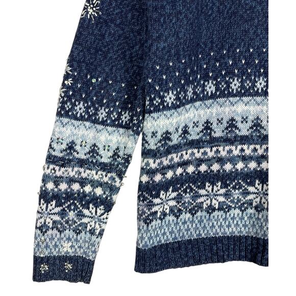 Heirloom Collection Vintage Beaded Snowflake Sweater Jacket Blue Women’s Large - Picture 12 of 15